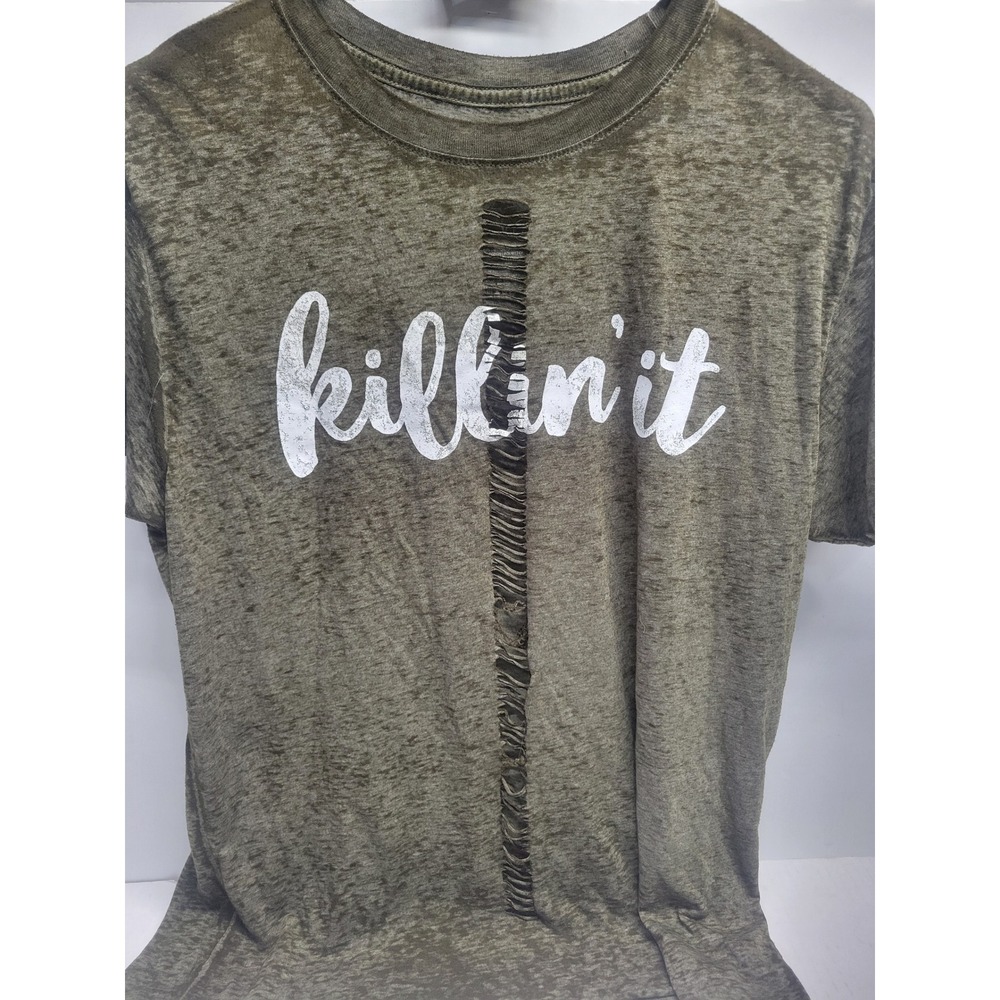 Chillionaire Killin It Graphic Distressed Burnout‎ T-Shirt Olive Green Large